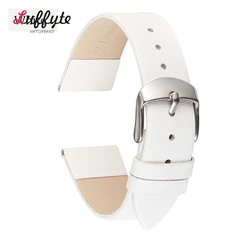 Premium Genuine Leather Ultra - Thin Watch Strap - Soft Cowhide Band in Multiple Sizes - 22mm (White)