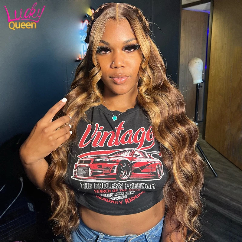 

Highlight Body Wave Human Hair Wig Pre Plucked HD Lace Front Wig Honey Blonde Colored Transparent Lace 13X4 13X6 Frontal Wig