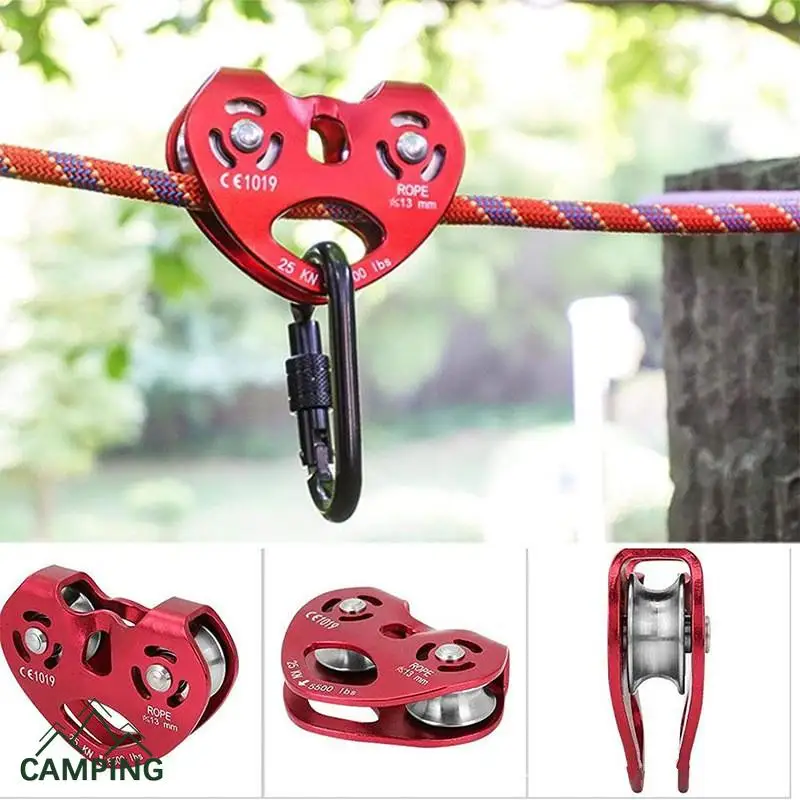 

Heart Shaped Double Pulley Outdoor Climbing Pulley Block Transportation Equipment Love Lifting Rescue Pulley