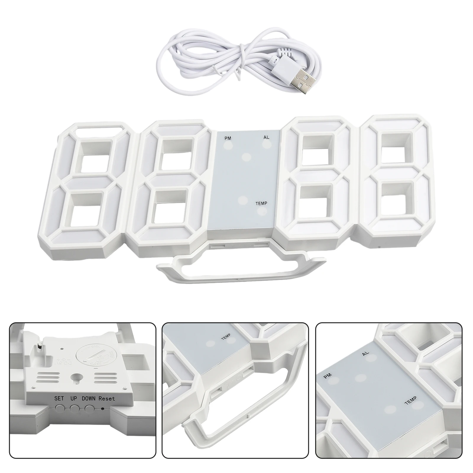 3D 모던 디지털 LED 벽시계, 24/12 시간 표시, 타이머 알람, 가정용 USB 전원, 전자 데스크탑 시계