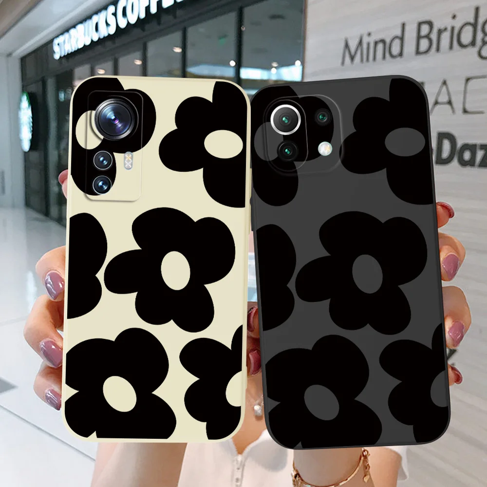 Custodia Per Xiaomi 13 Lite Redmi 12C 11A A1 A2 Plus Cover Per Telefono Soft Silicon Flower Black
