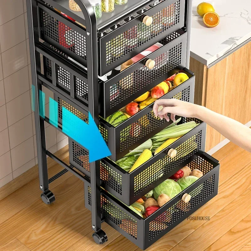 Drawer Type Fruit Basket Kitchen Trolleys Floor Storage Vegetable Rack Organizers Trolleys Multifunctional Rack Auxiliary Cart