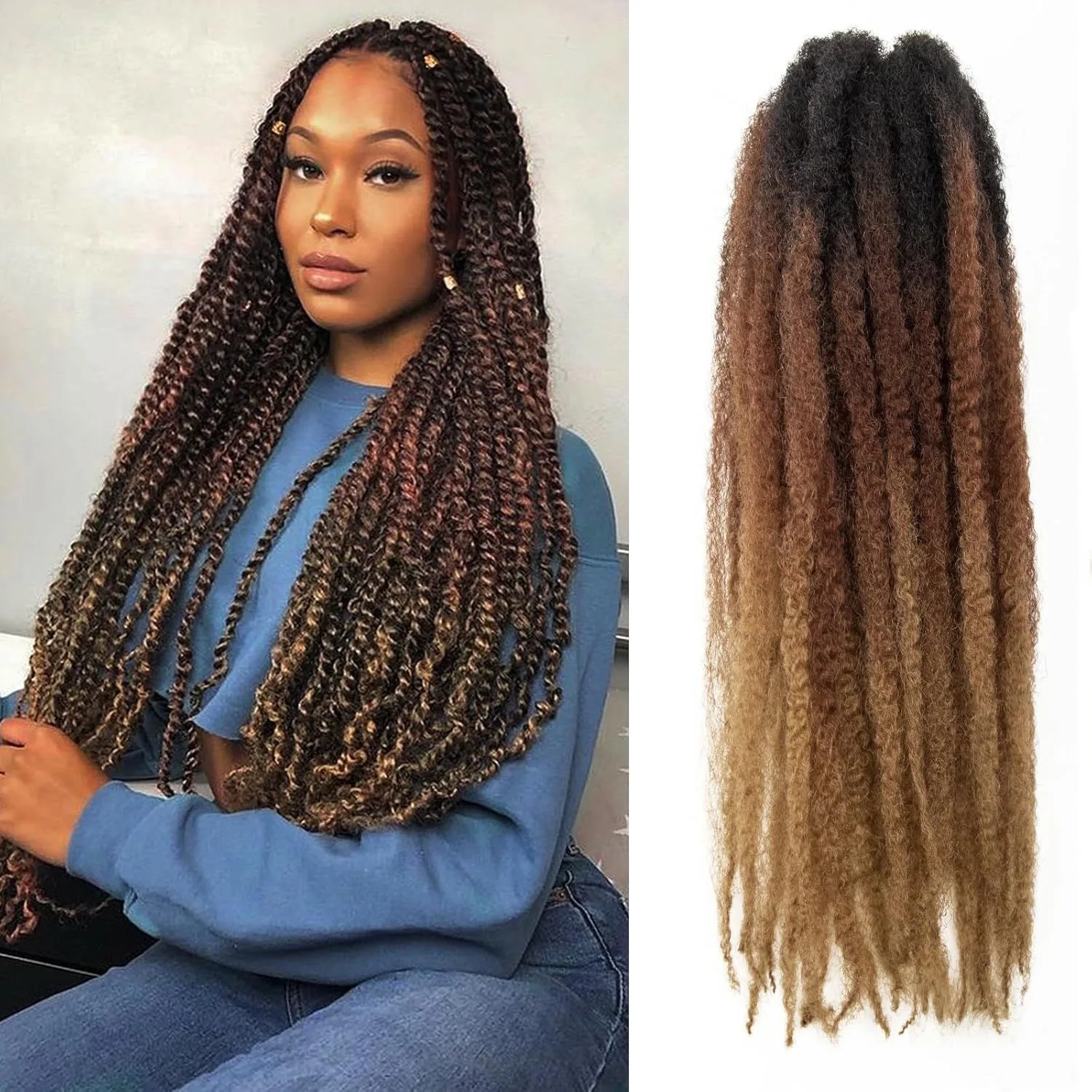 Afro Kinky Curly Marley Braids Synthetic Hair Extensions Curly Braids Jumbo Hair Braiding For Africa Women Hairpieces 8stands 2