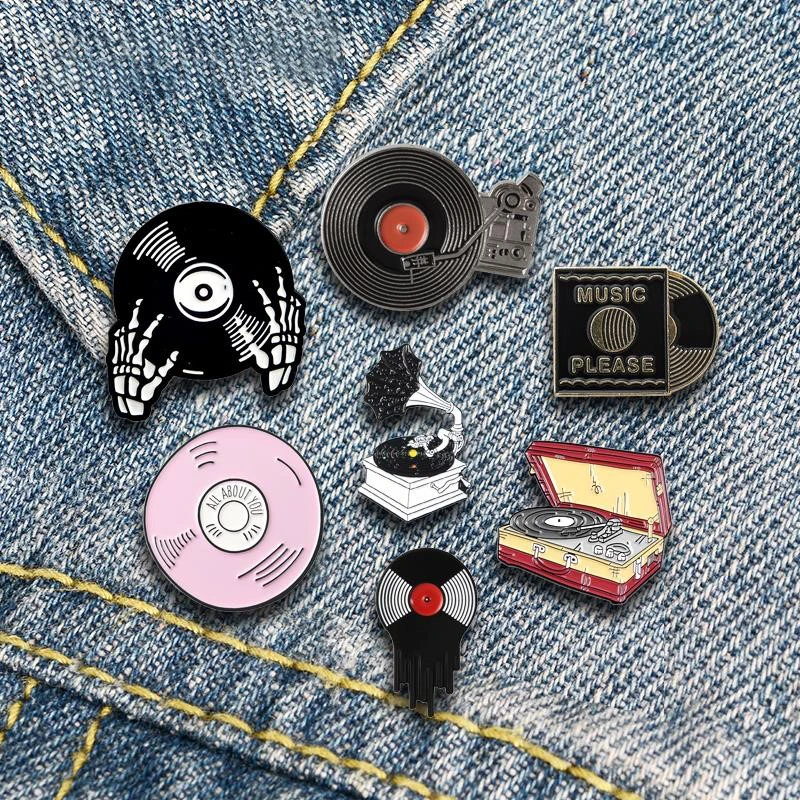 Music Enamel Lapel Pins Classic Phonograph Vinyl Records Brooches ...