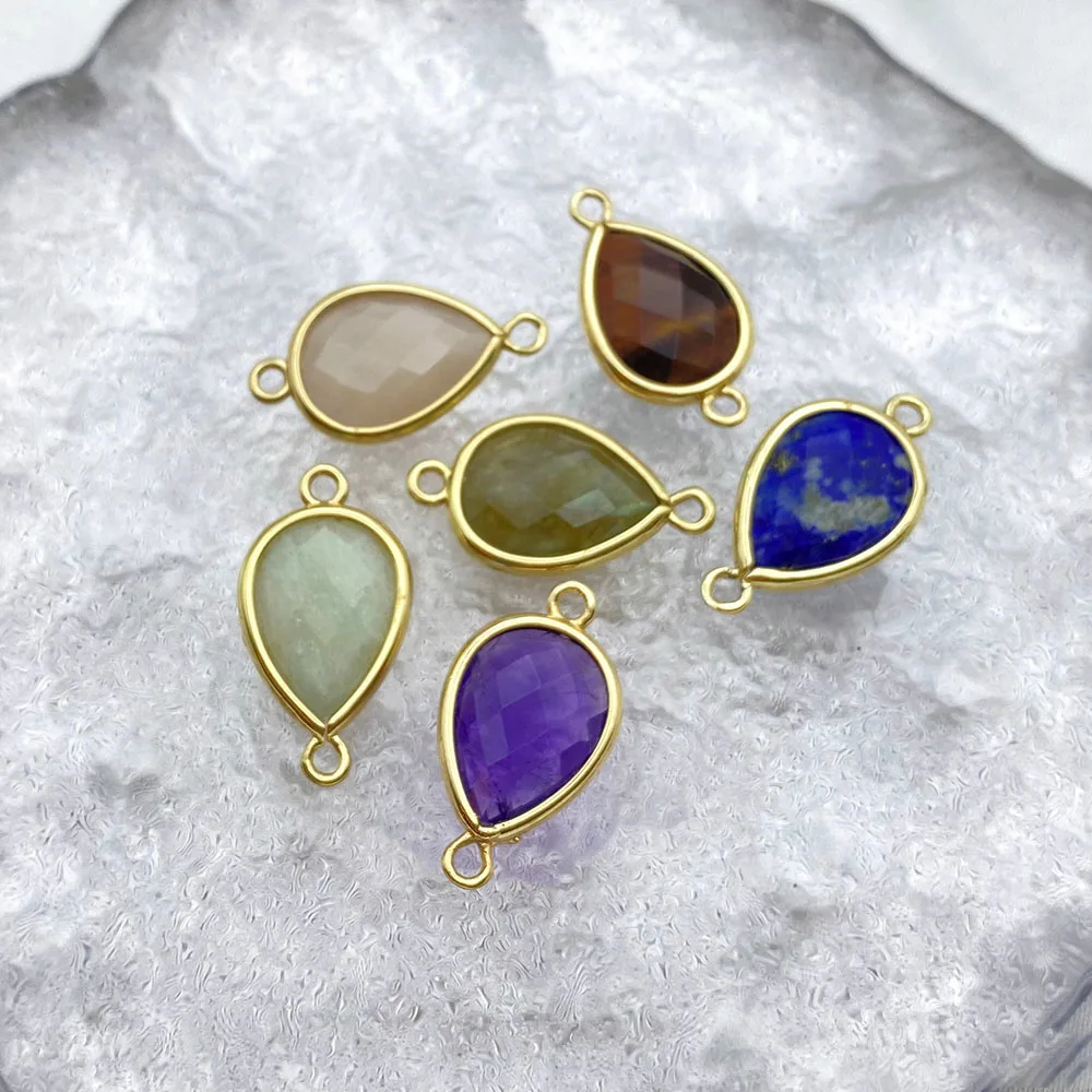 10Pcs 12x15mm  Crystal Glass Gold Plated Oval Connector Pendant For Necklace Bracelet Earrings Jewelry DIY