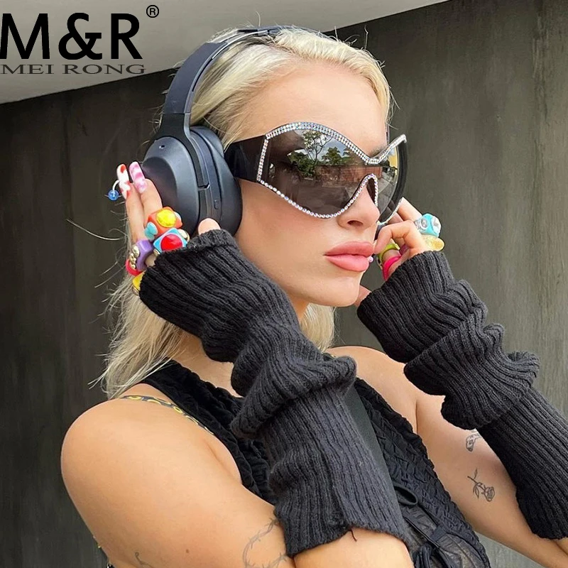 

2023 New Women's AB Row Diamond Retro One Piece Y2K Fashion Sunglasses Large Punk Style Men's Outdoor Fishing Goggles Gafas