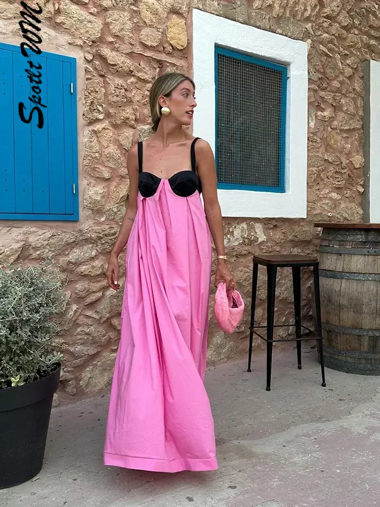 

Женское длинное платье с контрастными вставками, свободное Макси-платье без рукавов и с открытой спиной, праздничное пляжное платье, новинка 2024