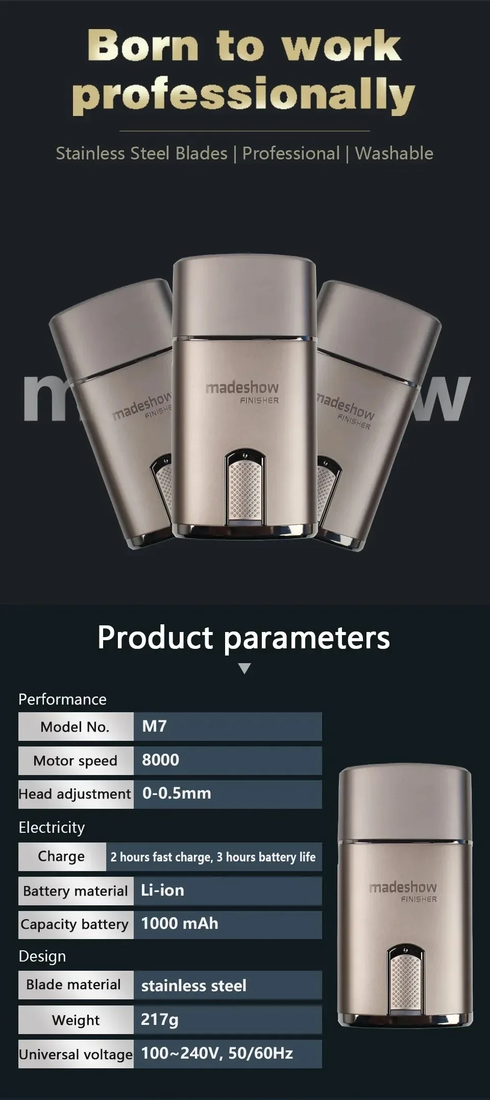 Description Picture 2 of itemMadeshow-M7 Electric Shaver for Men, Detachable and Washable, Magnetic Levitation Head, Long Battery Life, Boutique, 8000RPM