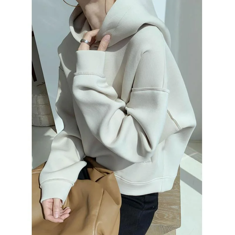 Spring Autumn Solid Hooded Sweatshirt Women Space Cotton Short Coats Super Soft Good Quality Tops Air Layer Silhouette Hoodies