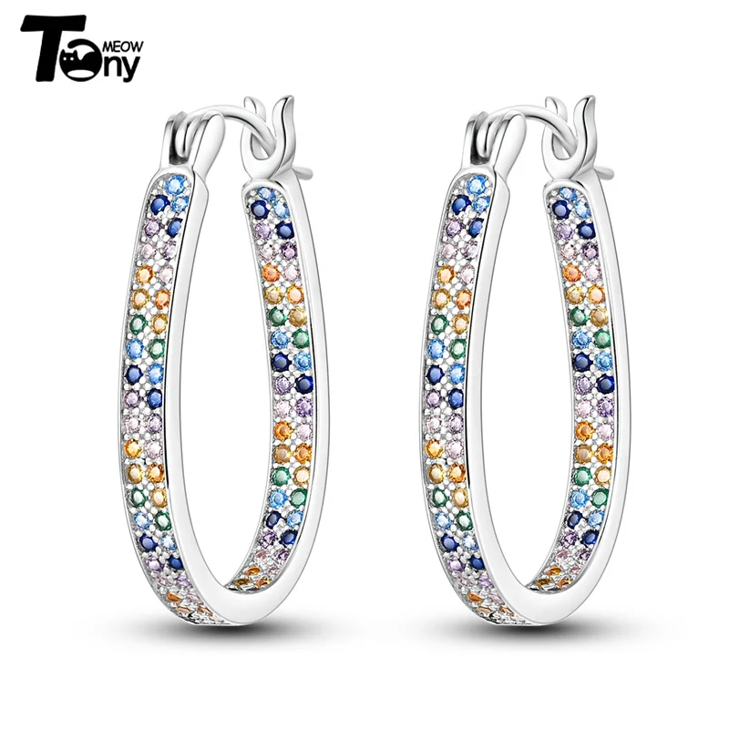 925 Sterling Silver Hoop Earrings For Women Star Moon Paint Feather Musical Note Colorful Zircon Fashion Earrings Women Gift