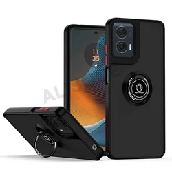 Shockproof Translucent Matte Case with Ring Stand for Moto Edge 50 Neo (Black Red)
