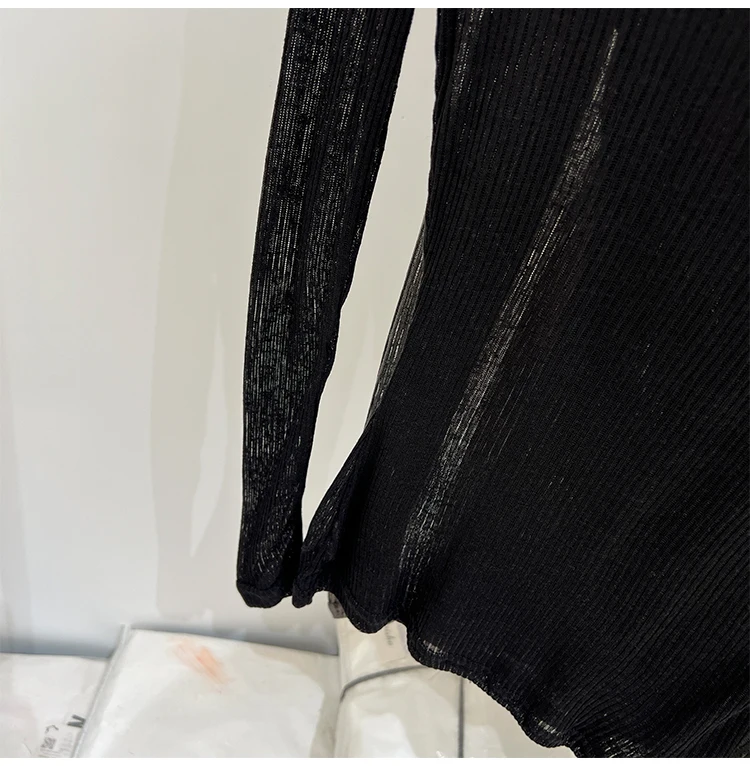 Zjaiss Damen T-Shirt mit V-Ausschnitt, Sonnenschutz, Langarm, Sommer 2026, Neuer Lazy-Style, Transparentes, Dünnes, Durchsichtiges Überwurf-Top – Detail 33