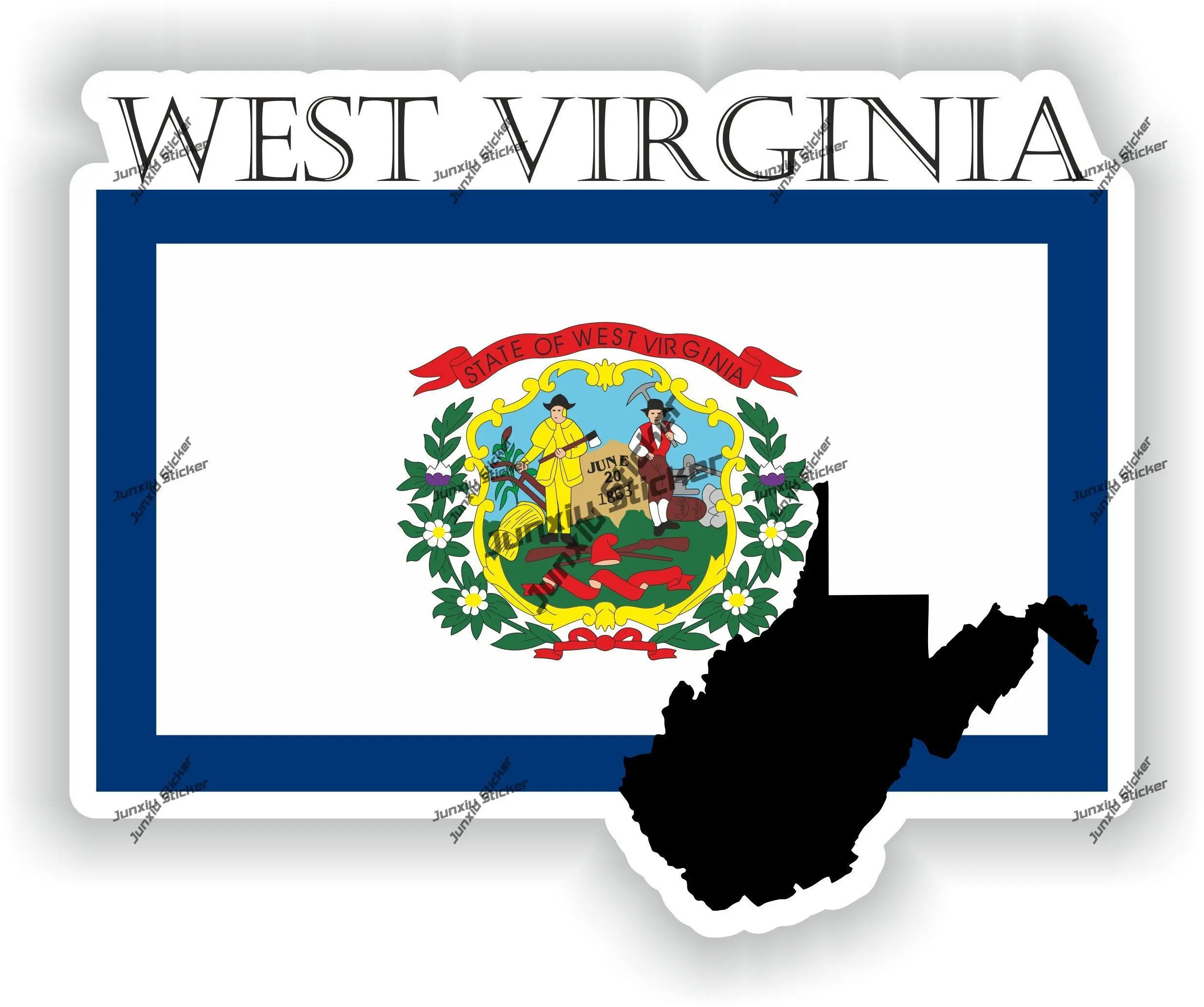 Наклейка с гербом Западной Вирджинии, флаг Западной Вирджинии с графическим контуром, гербом, устойчивая к царапинам наклейка для внедорожника, окна, велосипеда