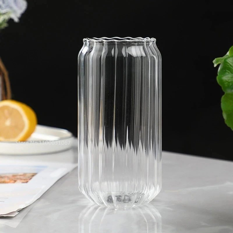 Drinking Utensil Coffee Glass Cup With Straws Wine Milk Beer Cola Juice Cold Drinkware 400/500ml Handmade Can