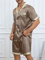 Ensemble pyjama imprimé à carreaux pour hommes, haut à revers à manches courtes et Short élastique, confortable, parfait pour les vêtements de nuit d'été, vêtements de détente 4