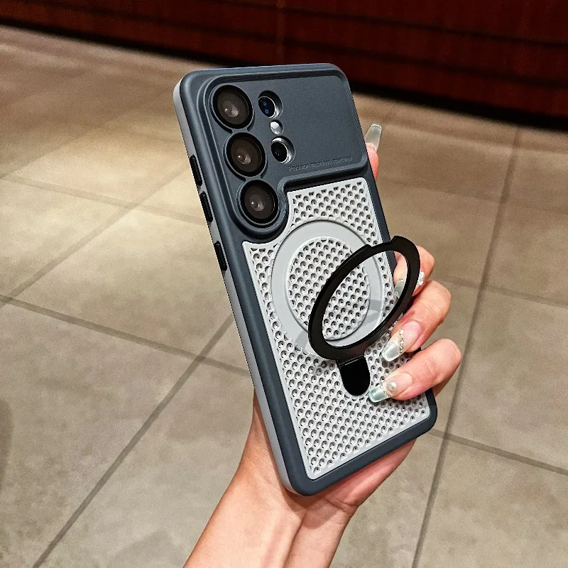 Luxury Armor Ventilated Magnetic Phone Case with Lens Protection Bracket Cover