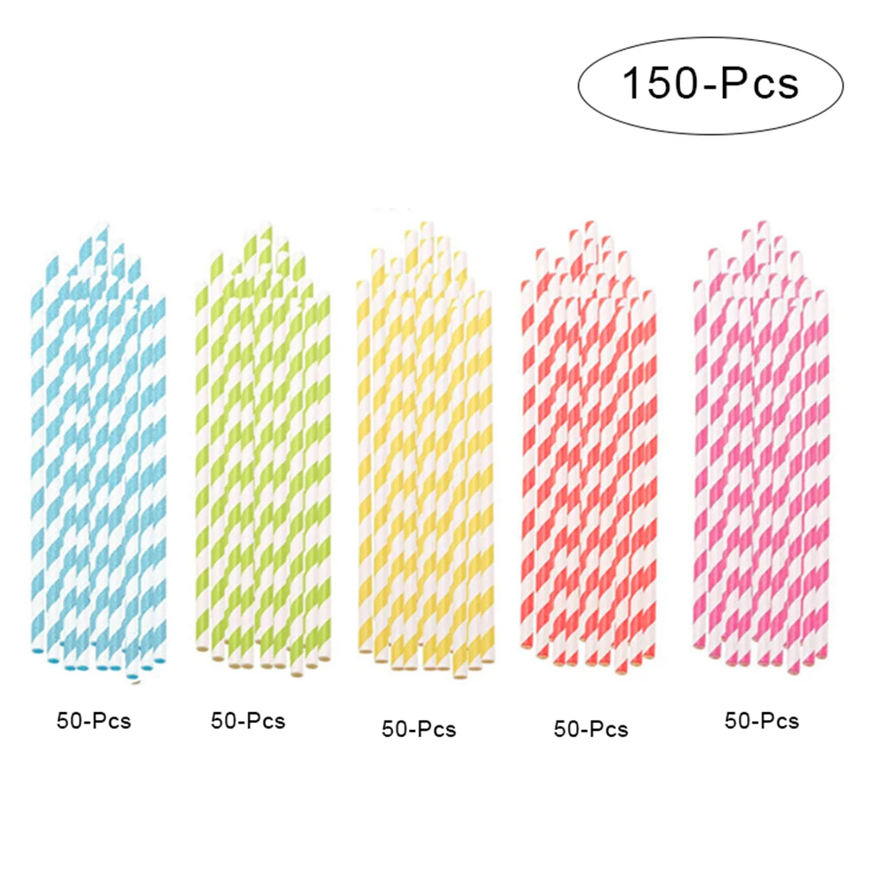 150pcs Biodegradable Stripes Paper Straws Stripes Disposable Drinking Straws For Kids Wedding Birthday Party Baby Shower
