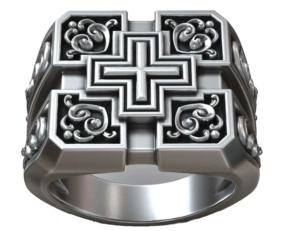

Square Cross Pattern Silver Signet Mens Religious Art Relief Ring 925 Solid Sterling Silver Ring