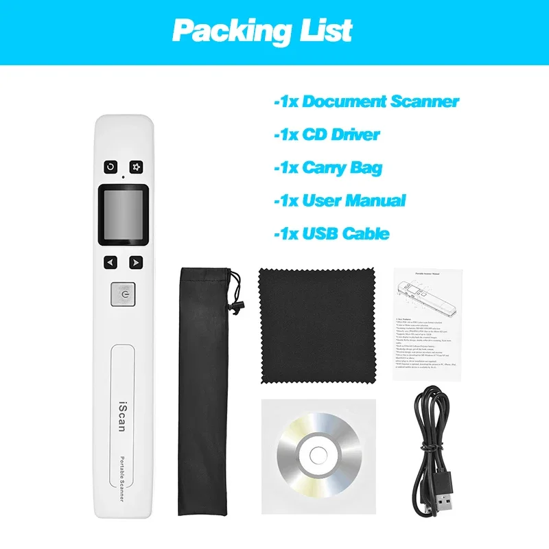 Portable iScan Document Photos Scanner 1050DPI Support WiFi & Rechargeable Handheld Scan Photo Mobile Scanner JPG/PDF Format, document scanner