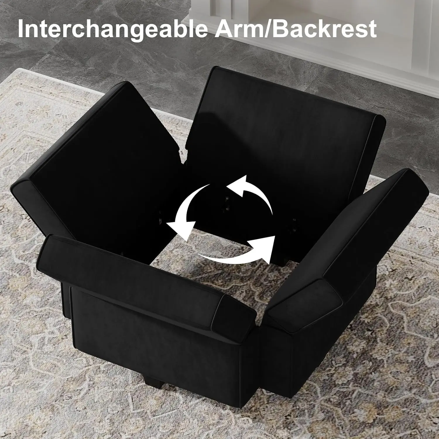 Modular Sectional Sofa with Ottomans Velvet Reversible Sleeper Chaise Bed Storage Seat Black