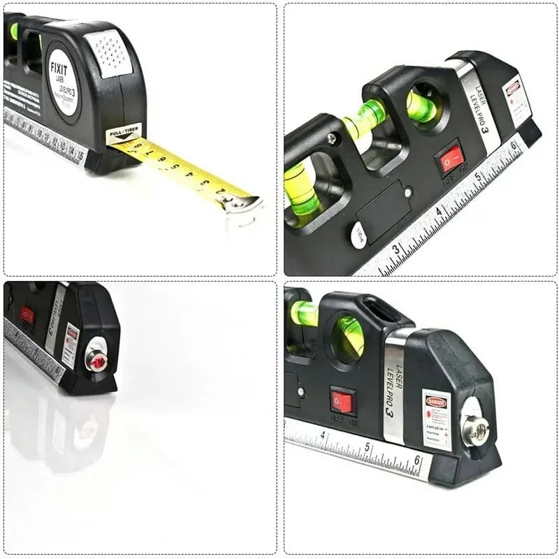 Home Multi-function Laser Leveling Instrument Steel Ruler Straight Line Laser Level Aligner Vertical Measure Tape