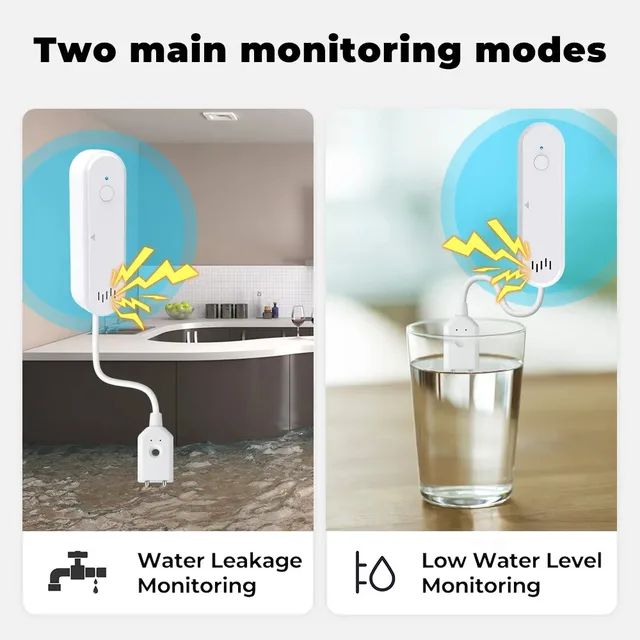 Tuya Smart WiFi Water Leak Sensor Water Overflow Level Detector 80dB Sound Alarm System Flood Leakage Sensor Remote Monitor 3