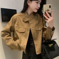 Women's ort Long Sve Faux Suede Jaet Autumn Winter New Sle Korean Loose Slimming Outerwear Polyester Fiber Coat