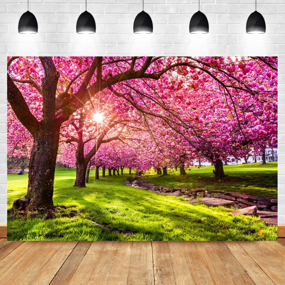 Spring Forest Flowers Blossom Tree Art Grassland Natural Landscape Photo Backdrops Backgrounds Baby Portrait Photophone