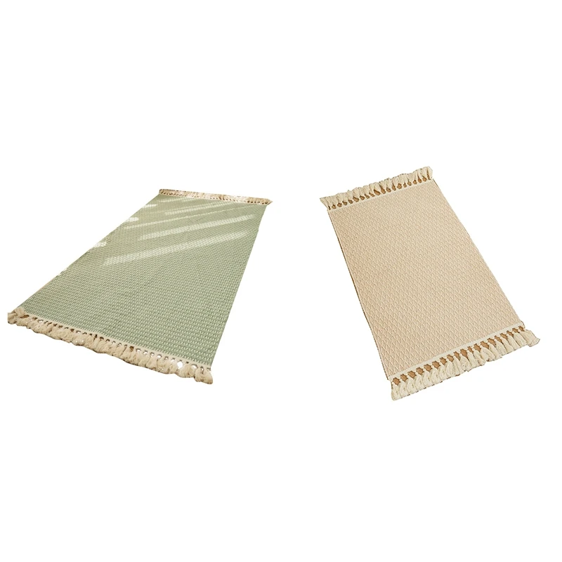 Cotton & Linen Woven Carpet Thin Fabric Can Be Machine Washed. Cotton Bedside Blanket-T02C 5