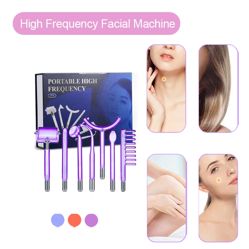7In1 High Frequency Electrode Wand Electrotherapy Glass Tube Beauty Device Acne Spot Remover Facial Anti Wrinkle（Without Handle） 10pcs 15 30 50g cream jar green glass cosmetic container empty makeup packing sample facial mask canister refillable canister