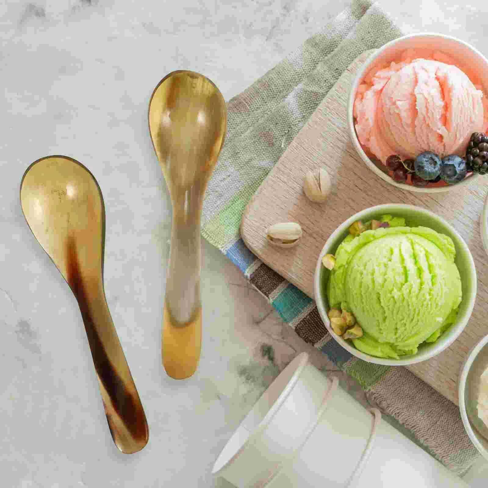 

Dessert Spoon Fork Horn Coffee Spoon Dessert Scoop Mini Stirring Ox Soup Horns Spoons Banquet Espresso Golden Handle Tableware