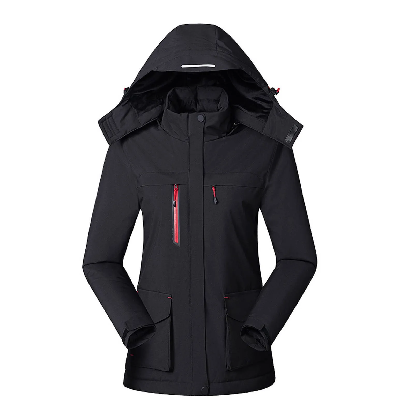 

Women Heated Coat Winter Warm 3 Heating Level 4 Heating Zones Hooded Heating Jacket Solid Color Outwear Coats