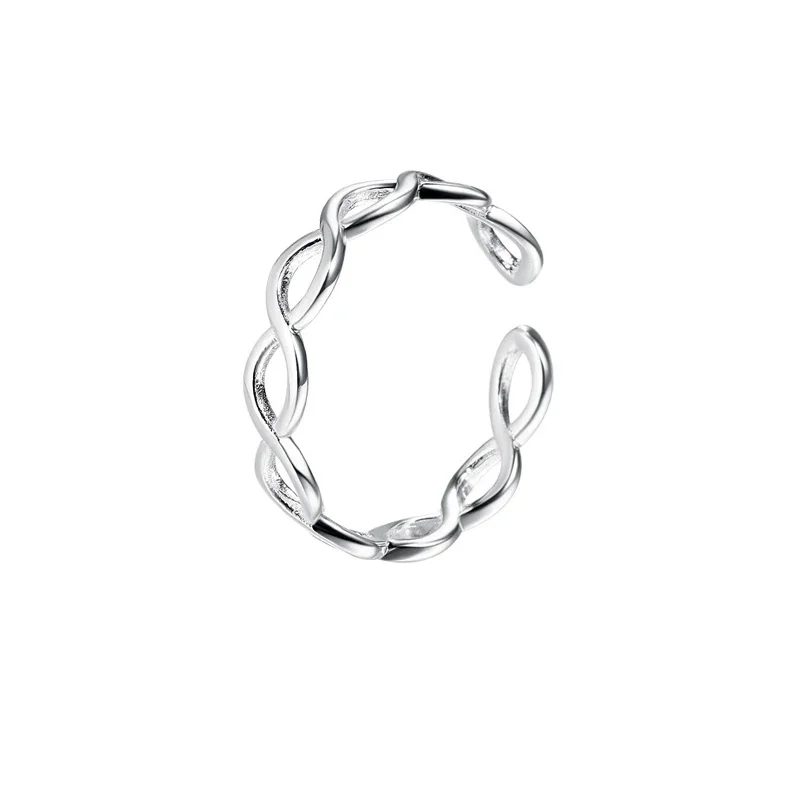 SOFTPIG Real 925 Sterling Silver Crossed Line Adjustable Ring for Women Party Classic Fine Jewelry Minimalist Accessories