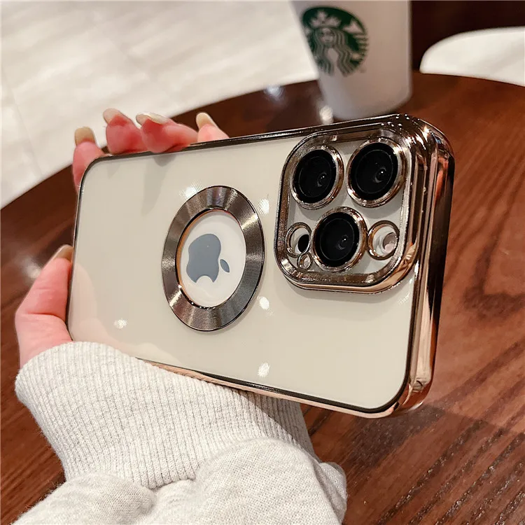 Luxury Plating Logo Hole Transparent Case For iPhone