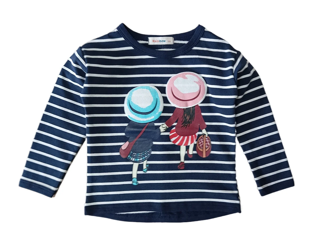 

Spring and autumn new girls sweatshirt stripe long sleeve girls printing t-shirt