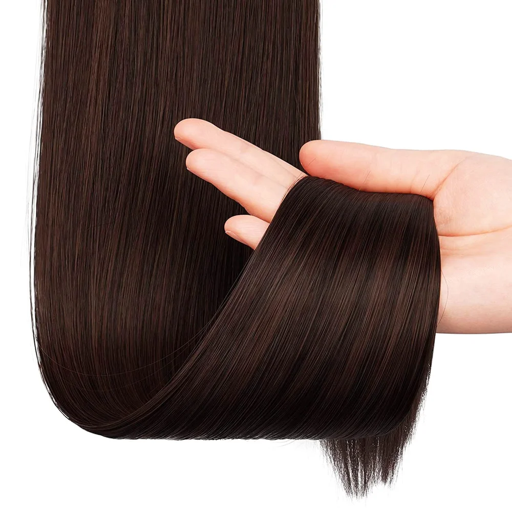 24 Inch Long Straight Wrap Around Synthetic Ponytails Hair Piece Natural Color Soft Extensions Hairpieces for Women Daily Use