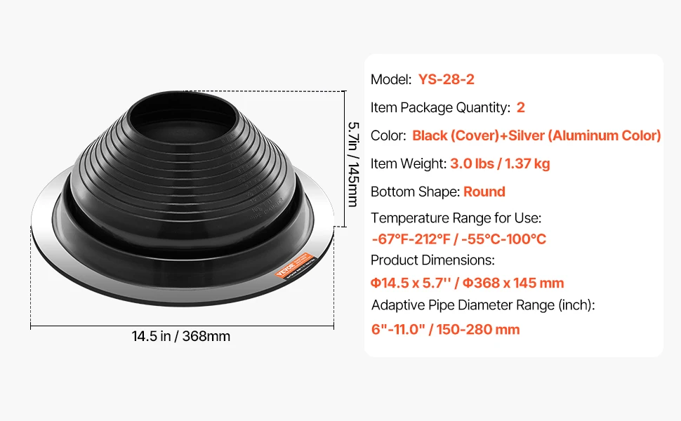 SucceBuy Roof Pipe Flashing Boots Fit Pipe OD 6"to11" Flexible EDPM Roofing Jack Pipe Flashing High Temp -67℉to 212℉ for Chimney