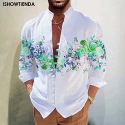 Long Sleeve Button-Down 3d Print Men'S Shirt Summer Hawaiian Shirt Man Flower Graphic Prints Casual Holiday Men Clothing
