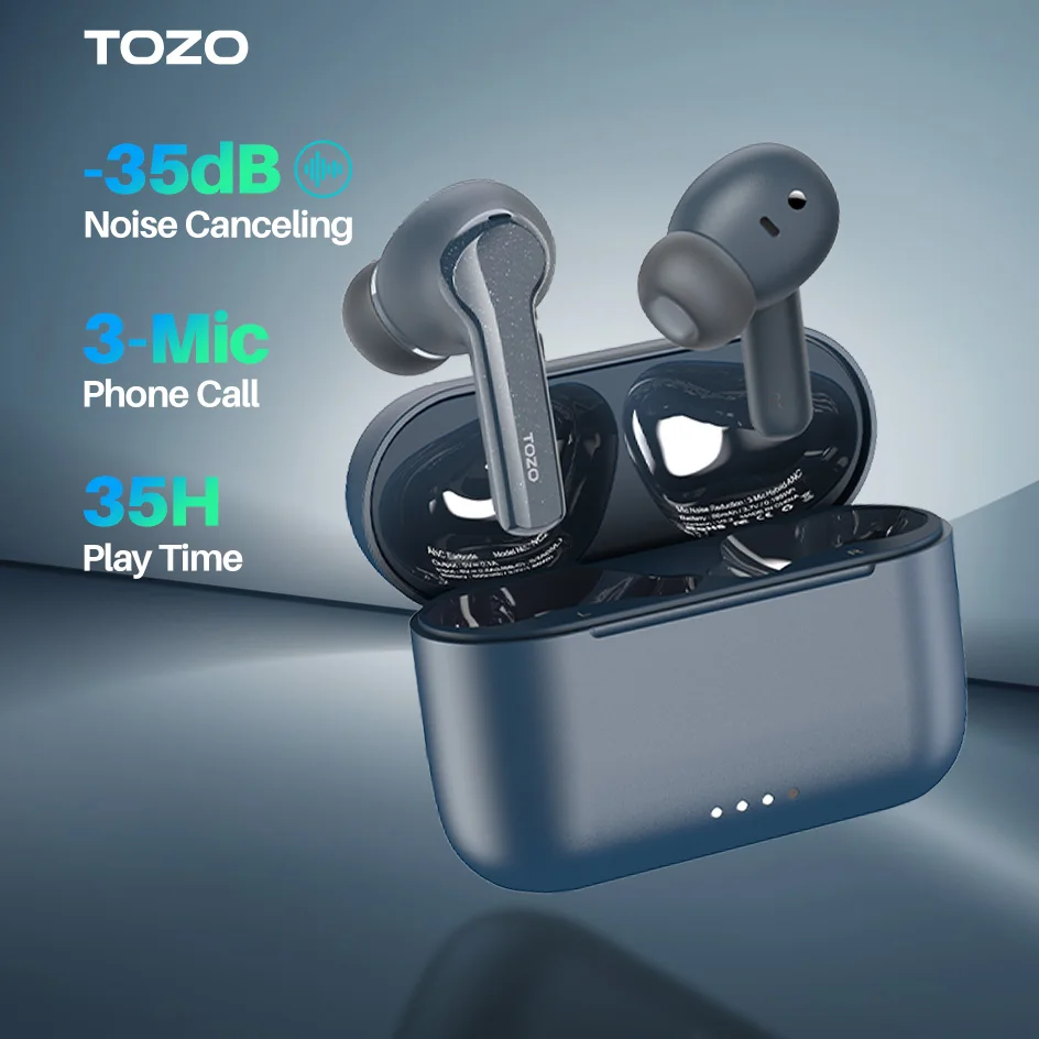 

TOZO NC2 Bluetooth наушники с гибридным активным шумоподавлением, беспроводные наушники с захватывающим звуком для Iphone 14