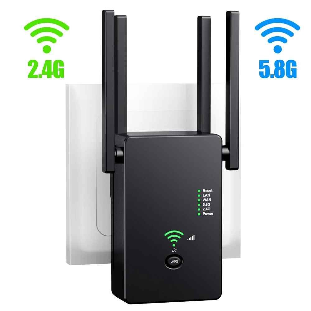 thumbnail image 1 of Repetidor/enrutador/extensor WiFi 5G inalámbrico AC1200 de doble banda, amplificador de señal, punto de acceso WiFi de largo alcance de 1200 Mbps 802.11AC, 1 of 5