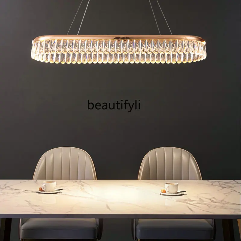 

Flame Pattern Light Luxury Crystal Restaurant Chandelier Post-Modern Art Decoration Warm Soft Simple Dining Table Lamps