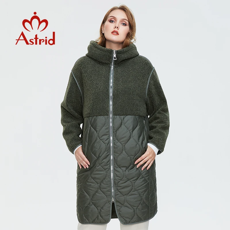 Astrid 2022 Women's autumn winter coat faux Fur tops Fashion stitching down jacket Hooded Oversize parkas Women coat  AM-7542
