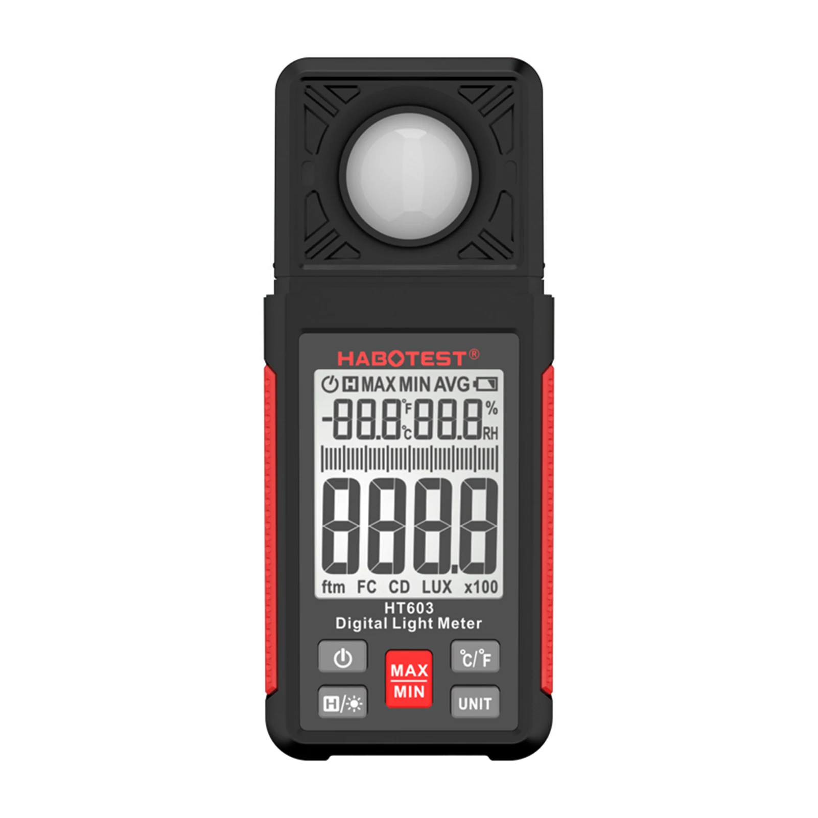 HABOTEST HT603 Digital Lux Meter Light Meter 200,000 Lux Digital Illuminance with Ambient Humidity and Temperature