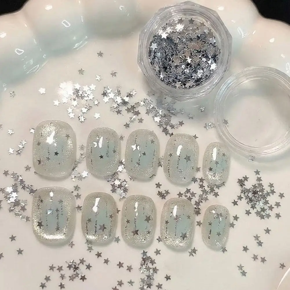 Silver Glitter for Nails Design Shiny Nail Glitter Flakes Sparkling Silver Nail Sequins Starlight Sequins Glitters Nails Charms - 3
