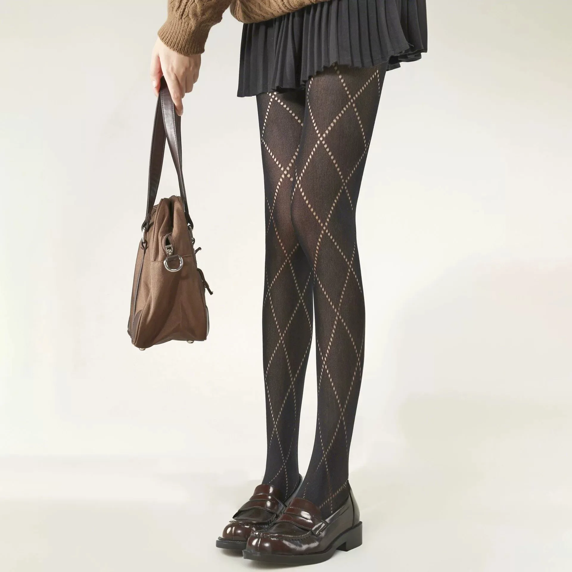 Schwarze Diamant-Gitter-Netzstrumpfhose für Damen, hochelastische Netzstrumpfhose mit Rautenmuster, modische elastische Strumpfhose für Clubwear # – Detail 5