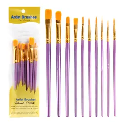 10-Piece Multi-Color Nylon Hair Paint Brush Set (PURPLE)
