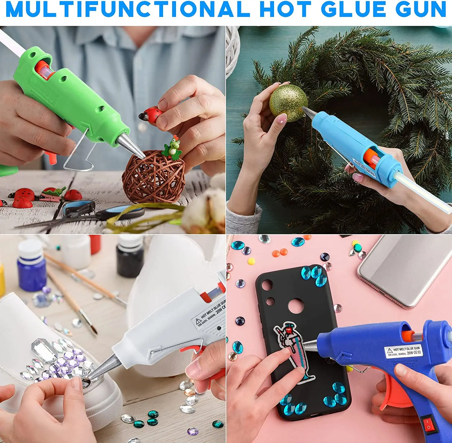 20W Mini Hot Glue Gun EU & US,  Fast Heating Melt Glue Gun For Kid Crafts School DIY Arts Home Quick Repairs Use 7mm Glue Sticks 4