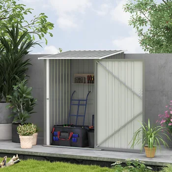 Outsunny 3.3' x 3.4' Outdoor Storage Shed, Galvanized Metal Utility Garden Tool House for Backyard, Bike, Patio, Garage, Lawn 2