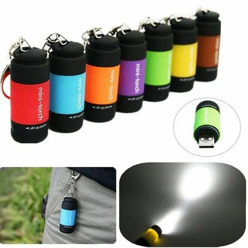 Handheld Flashlight Mini LED Light Pocket Flashlight Mini Keychain Pocket Torch USB Rechargeable LED Light Flashlight Lamp Waterproof Keychain Light pocket torch keyring torch