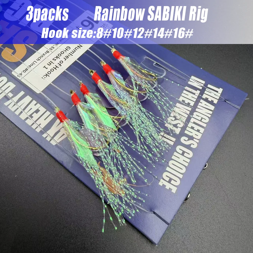 3er-Pack Regenbogen-Sabiki-Rig, Salz-/Süßwasser, Schnellfänger für Makrele/Sardine/Barsch/Thunfisch, Angelausrüstungsset – Detail 5